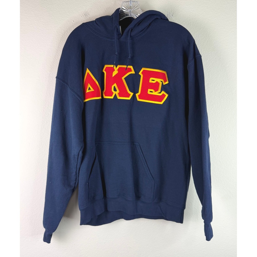 Gildan Hoodie Mens L Delta Kappa Epsilon DKE Navy Blue Greek Letter Pullover